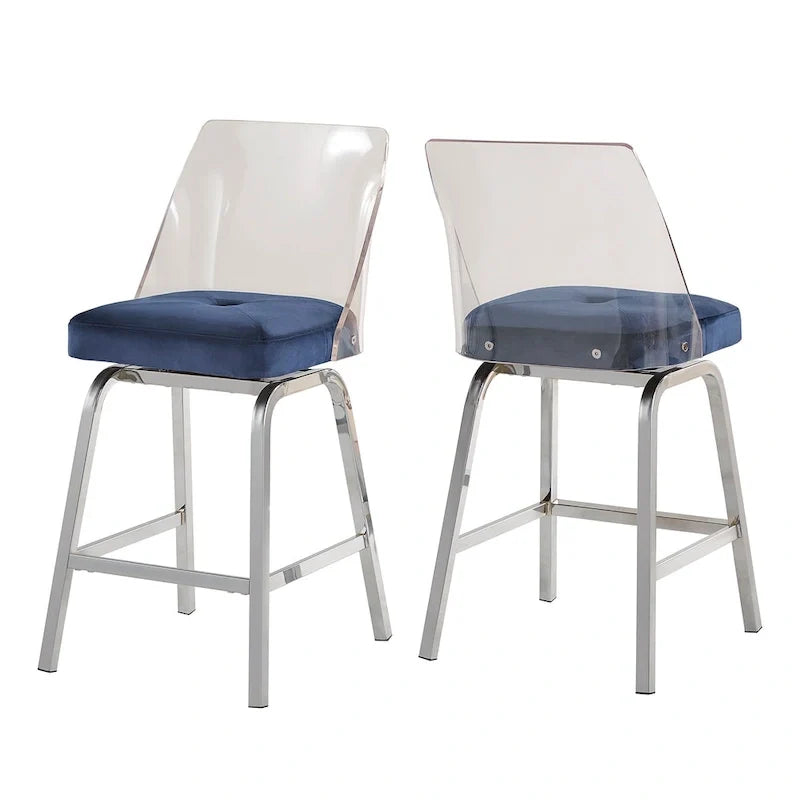 Swivel Counter Height Bar Stool Set with Acrylic Back and Upholstered Seat 13
