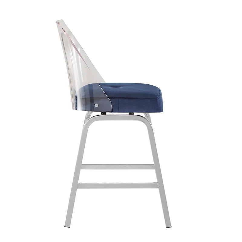Swivel Counter Height Bar Stool Set with Acrylic Back and Upholstered Seat 17