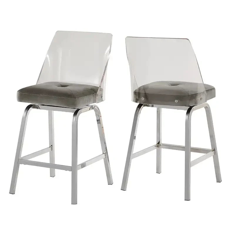 Swivel Counter Height Bar Stool Set with Acrylic Back and Upholstered Seat 20