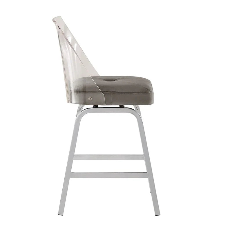 Swivel Counter Height Bar Stool Set with Acrylic Back and Upholstered Seat 24