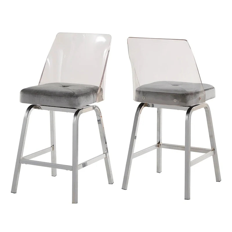 Swivel Counter Height Bar Stool Set with Acrylic Back and Upholstered Seat 27