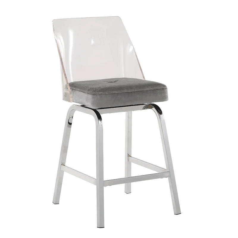 Swivel Counter Height Bar Stool Set with Acrylic Back and Upholstered Seat 28