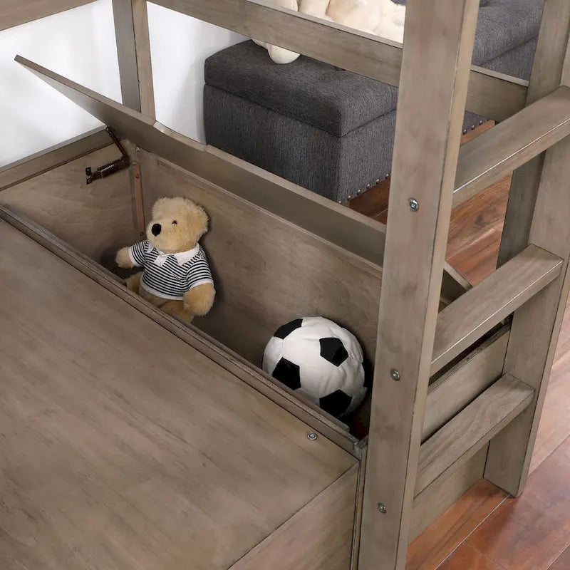 Furniture of America Wegh Twin Loft Bed with Workstation and Concealed Storage - Solid Wood 1