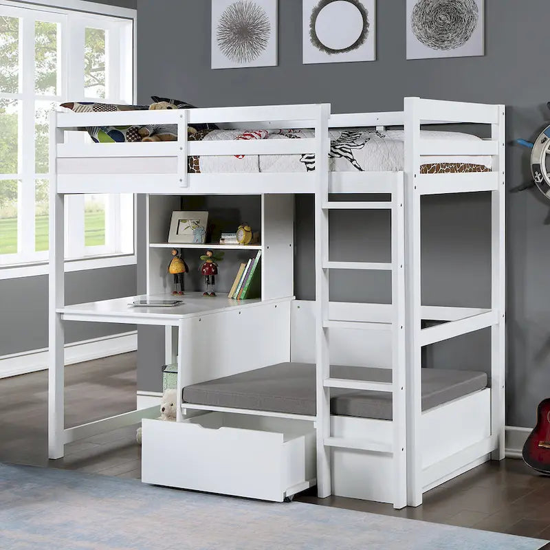 Furniture of America Wegh Twin Loft Bed with Workstation and Concealed Storage - Solid Wood 2