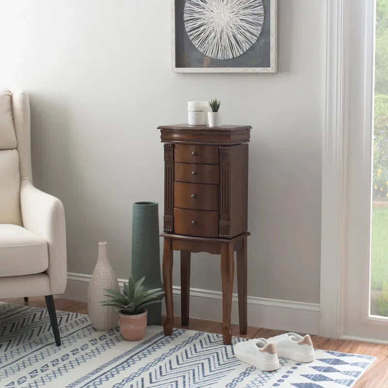 Serena Walnut Jewelry Armoire with Mirrored Finish 1