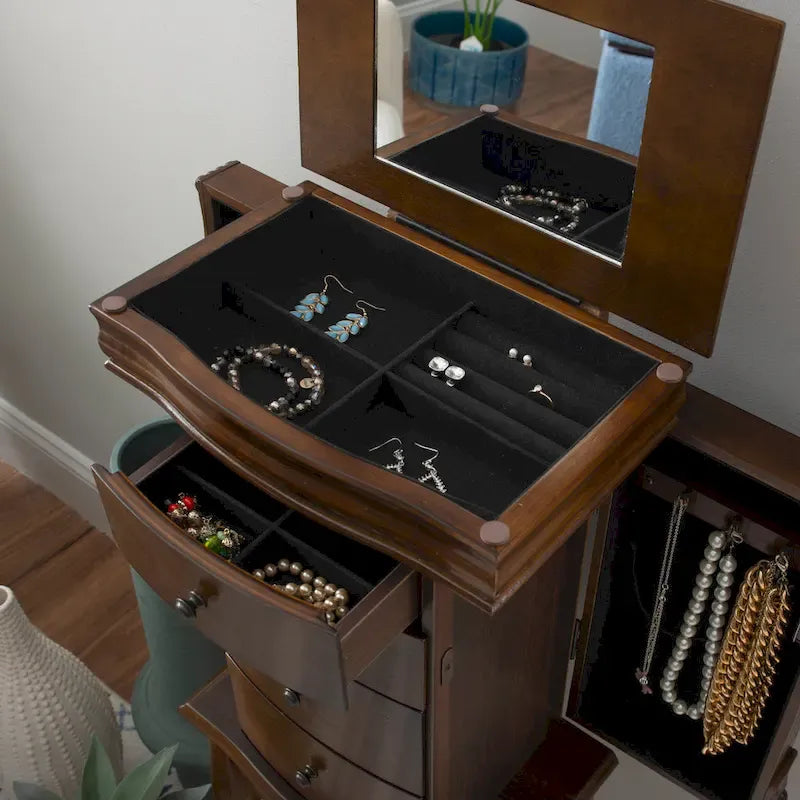 Serena Walnut Jewelry Armoire with Mirrored Finish 3