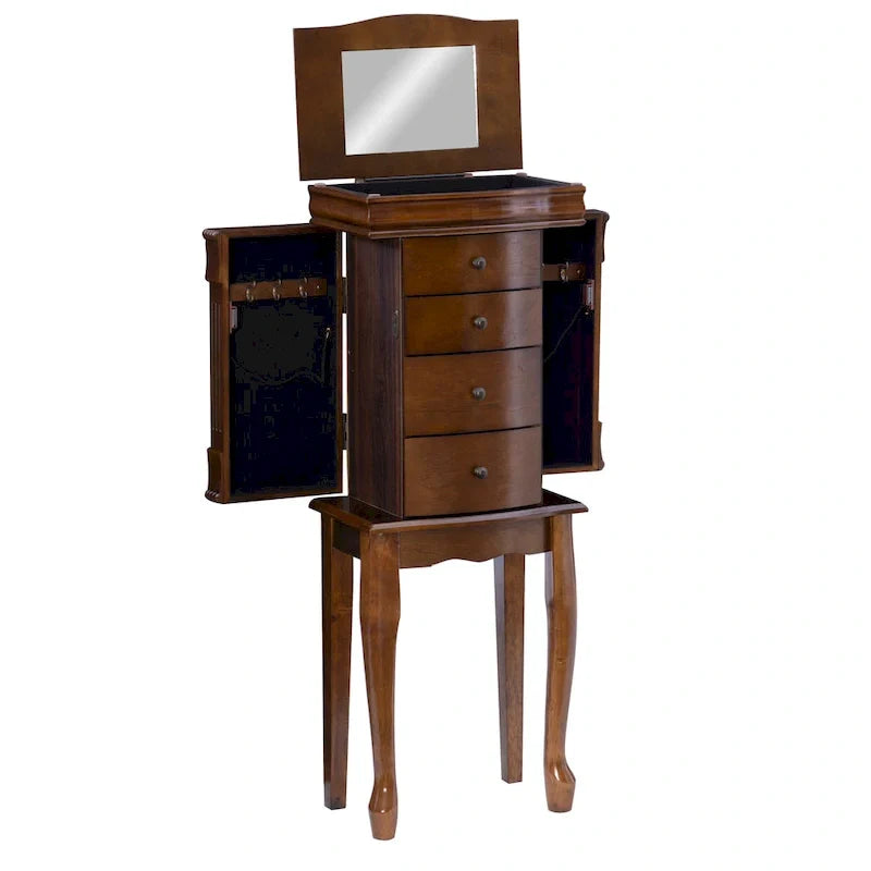 Serena Walnut Jewelry Armoire with Mirrored Finish 5