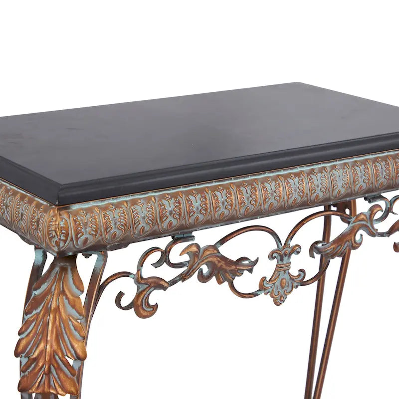 Set of 2 Bronze Metal Leaf Console Tables with Mirrors and Scrolled Legs - Roche River Decor - Dimensions: 1W x 23L x 32H 5
