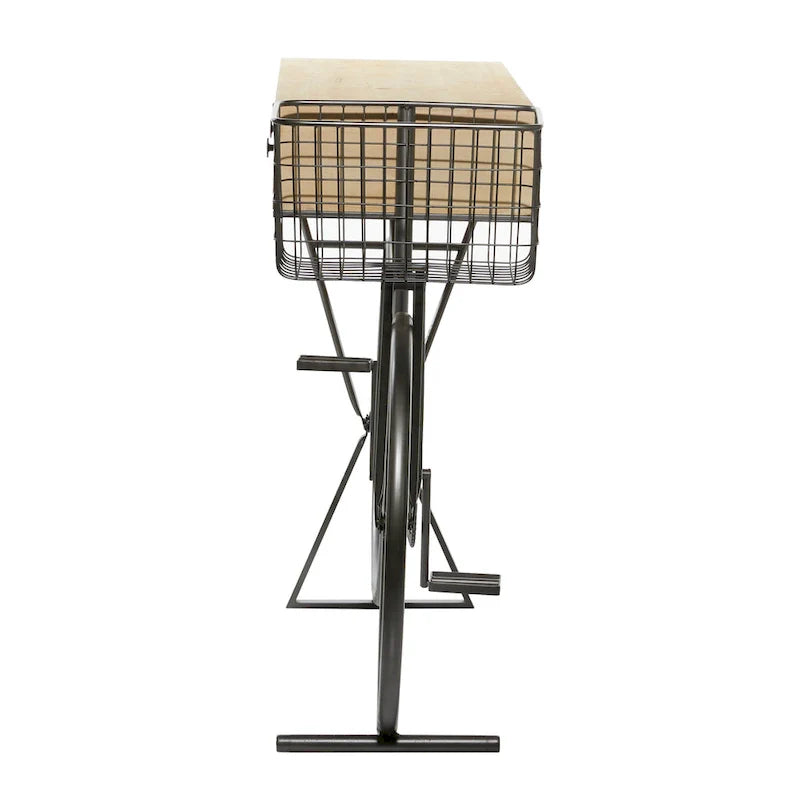 Roche River Decor Metal Console Table with 3 Drawers and Brown Wood Top - Black Finish - Dimensions: 15"W x 58"L x 34"H 3