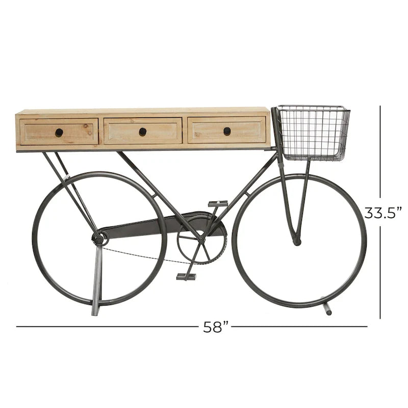 Roche River Decor Metal Console Table with 3 Drawers and Brown Wood Top - Black Finish - Dimensions: 15"W x 58"L x 34"H 6