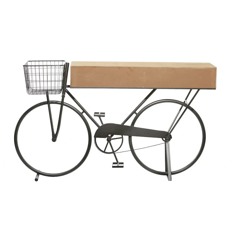 Roche River Decor Metal Console Table with 3 Drawers and Brown Wood Top - Black Finish - Dimensions: 15"W x 58"L x 34"H 7