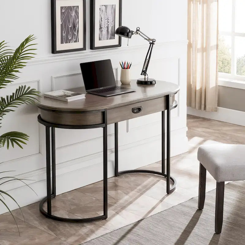 Oval Vanity Desk with Drawer and Drop-Down Front 8