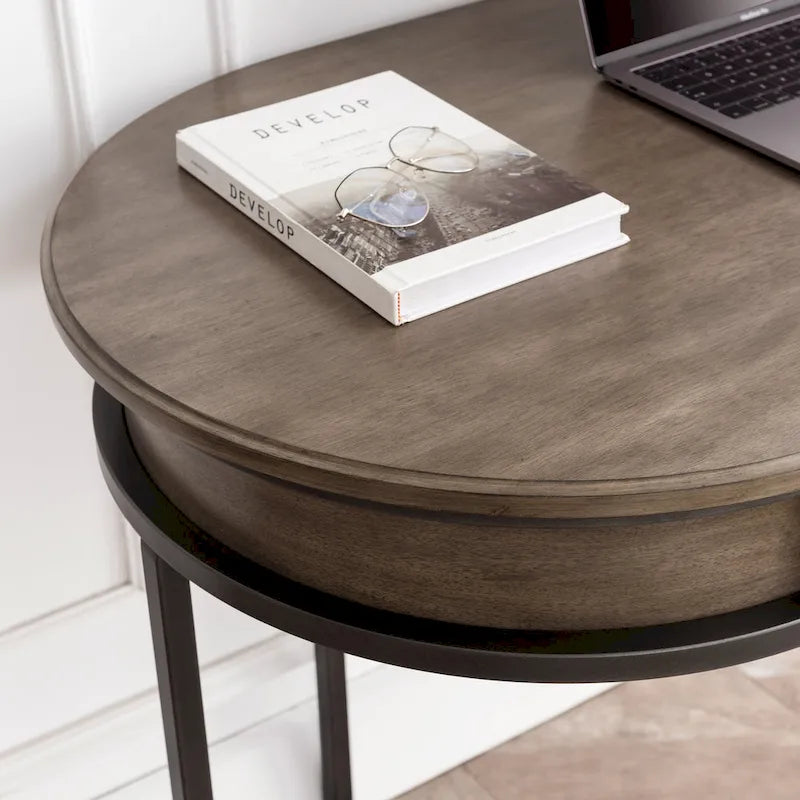 Oval Vanity Desk with Drawer and Drop-Down Front 6