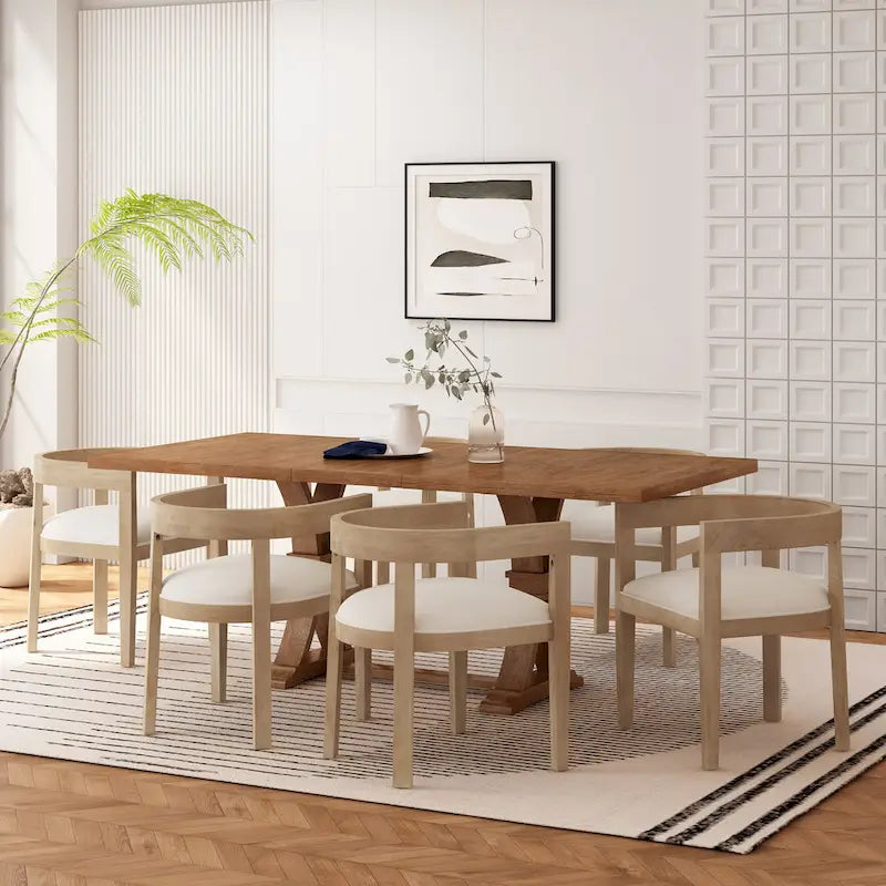 Christopher Knight Home 7-Piece Dining Set with Hudson Fabric and Wood 1