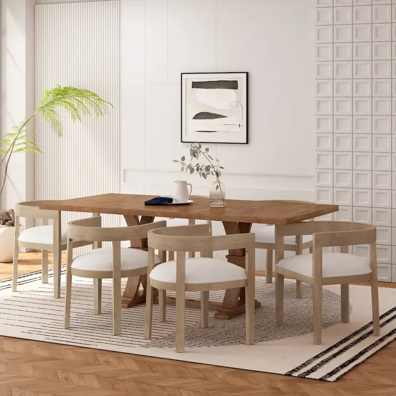 Christopher Knight Home 7-Piece Dining Set with Hudson Fabric and Wood 2