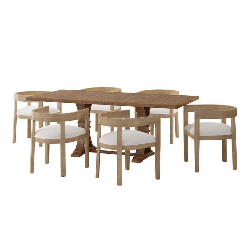 Christopher Knight Home 7-Piece Dining Set with Hudson Fabric and Wood 3