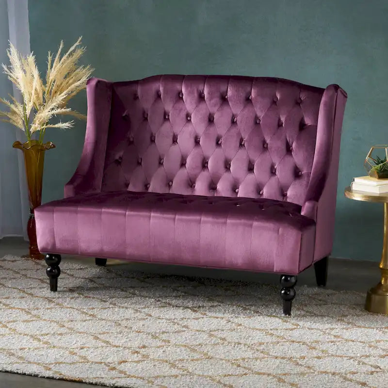 Christopher Knight Home Leora Contemporary Glam Tufted Velvet Wingback Loveseat 28