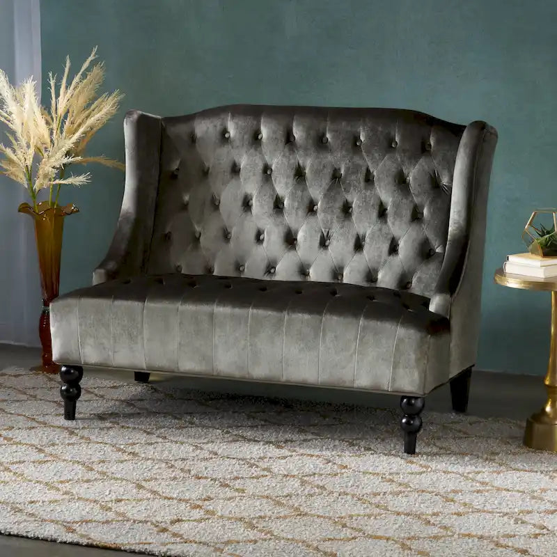 Christopher Knight Home Leora Contemporary Glam Tufted Velvet Wingback Loveseat 29
