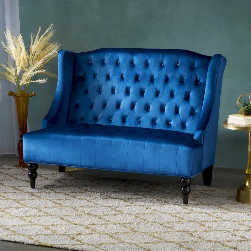 Christopher Knight Home Leora Contemporary Glam Tufted Velvet Wingback Loveseat 30