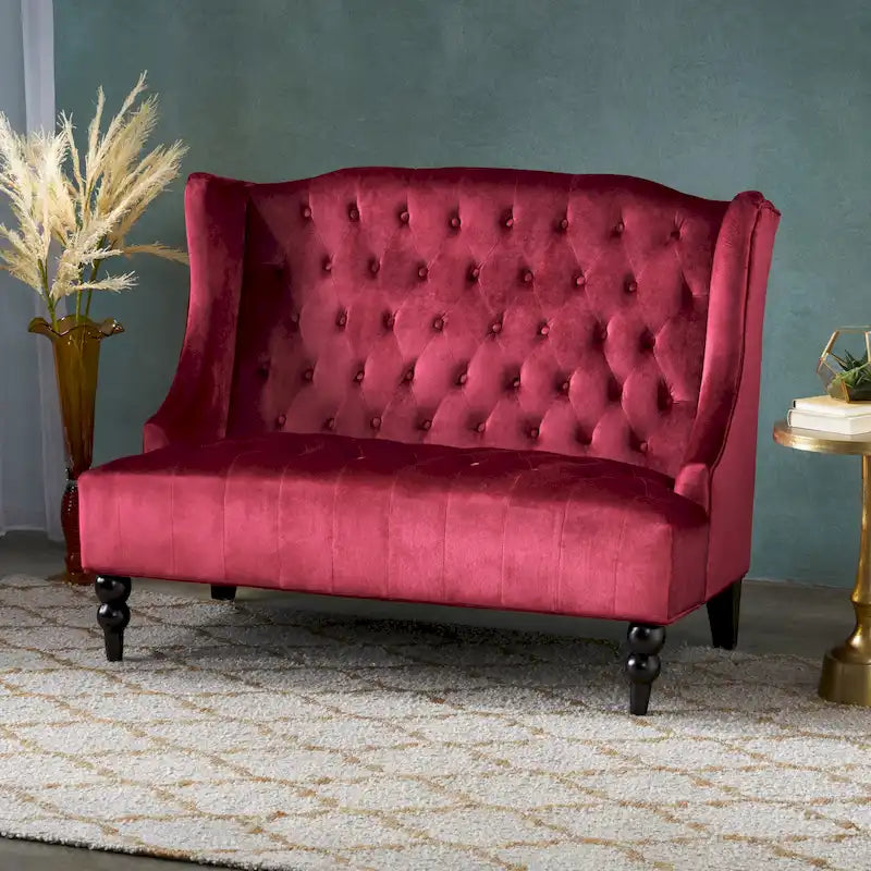 Christopher Knight Home Leora Contemporary Glam Tufted Velvet Wingback Loveseat 31