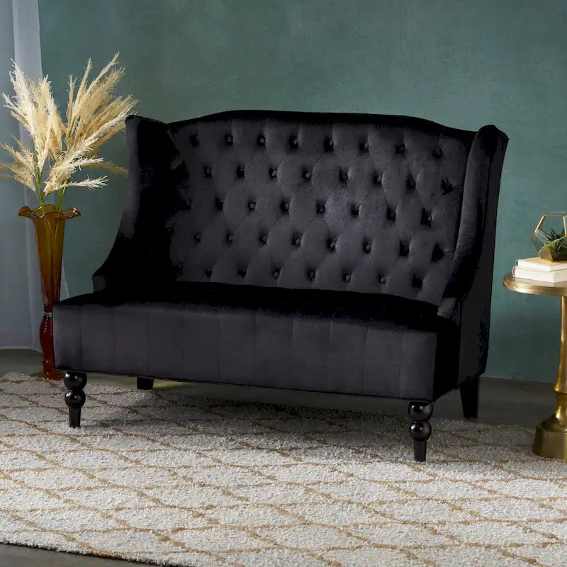 Christopher Knight Home Leora Contemporary Glam Tufted Velvet Wingback Loveseat 32