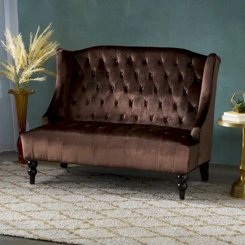 Christopher Knight Home Leora Contemporary Glam Tufted Velvet Wingback Loveseat 33