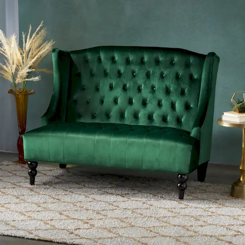 Christopher Knight Home Leora Contemporary Glam Tufted Velvet Wingback Loveseat 34