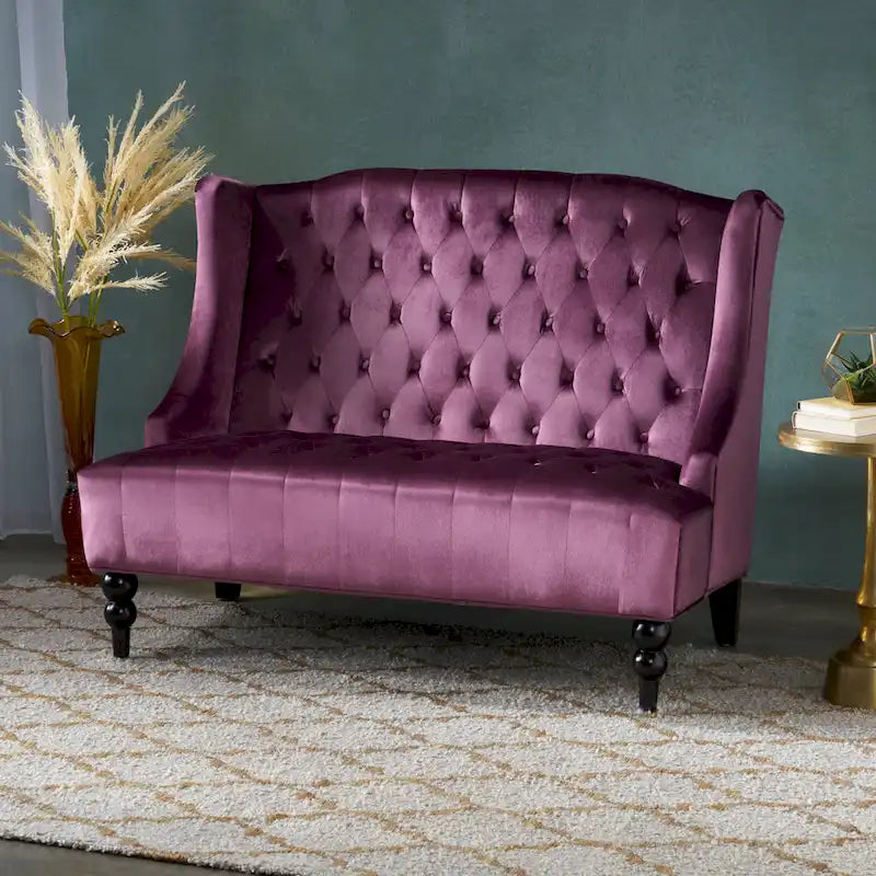 Christopher Knight Home Leora Contemporary Glam Tufted Velvet Wingback Loveseat 1