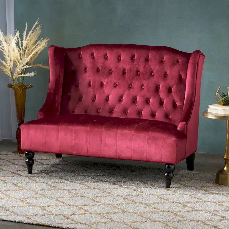 Christopher Knight Home Leora Contemporary Glam Tufted Velvet Wingback Loveseat 11