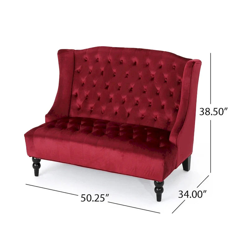 Christopher Knight Home Leora Contemporary Glam Tufted Velvet Wingback Loveseat 17