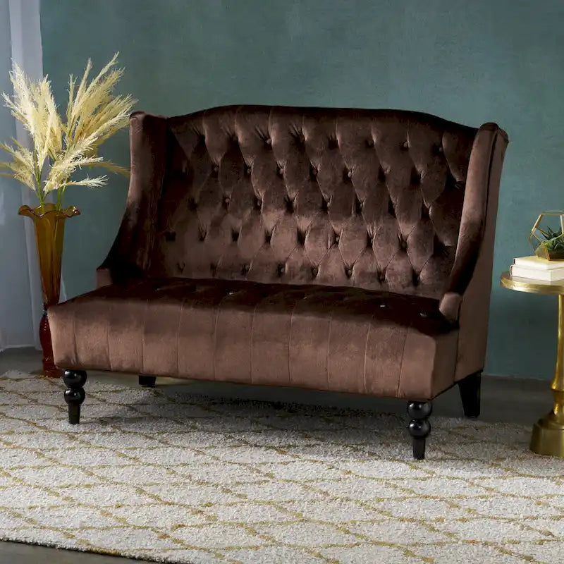 Christopher Knight Home Leora Contemporary Glam Tufted Velvet Wingback Loveseat 27