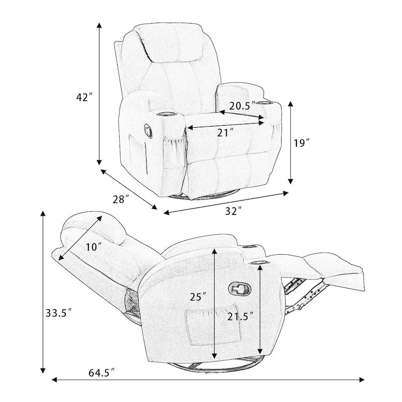 Homall Swivel Fabric Massage Recliner Chair for Living Room 5