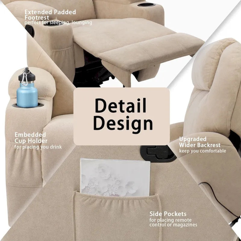 Homall Swivel Fabric Massage Recliner Chair for Living Room 7
