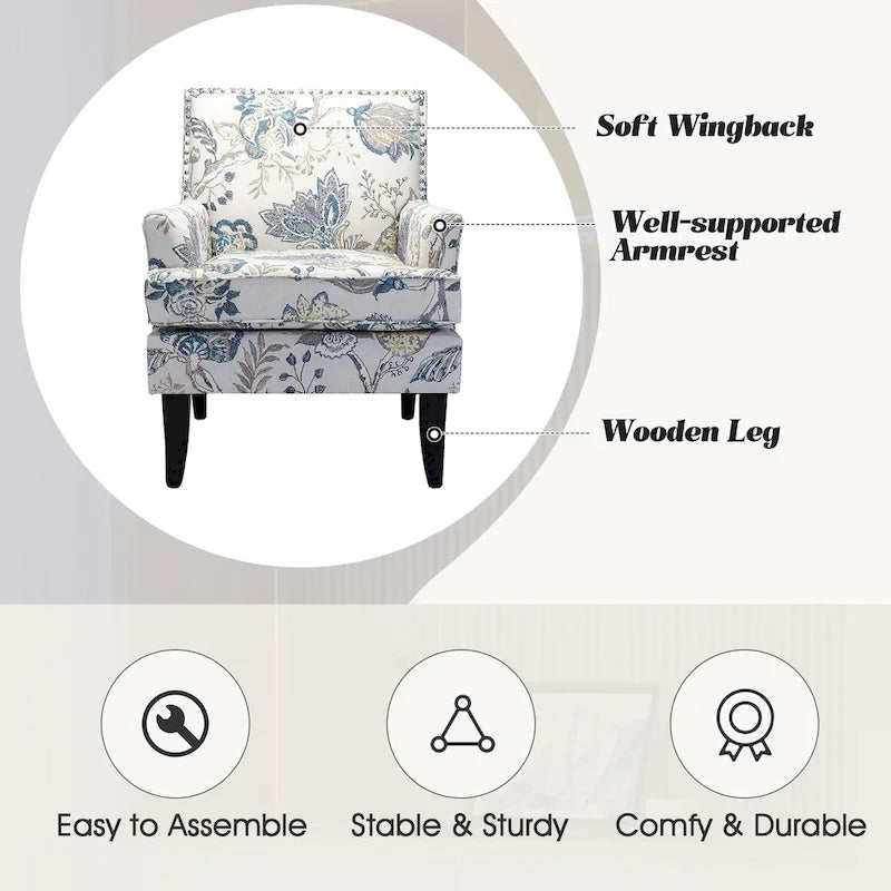 Akorda French Country Armchair with Nailhead Detailing and Sturdy Solid Wood Legs by HULALA HOME 2