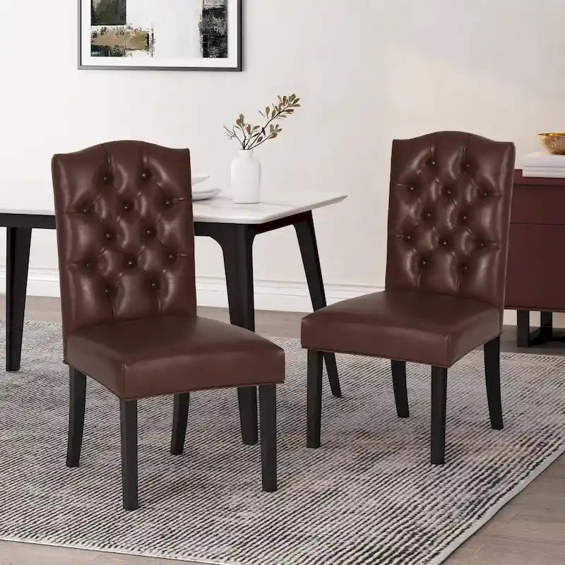 Set of 2 Harriet Modern Tufted Faux Leather Dining Chairs by Christopher Knight Home - Dimensions: 21.5" L x 25.75" W x 41.5" H 25