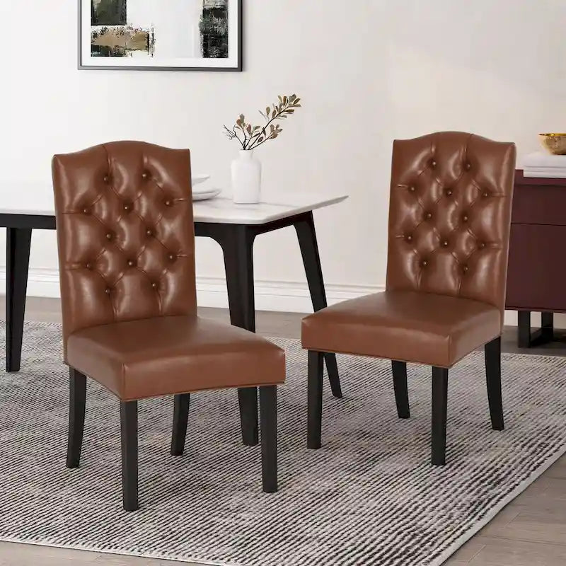 Set of 2 Harriet Modern Tufted Faux Leather Dining Chairs by Christopher Knight Home - Dimensions: 21.5" L x 25.75" W x 41.5" H 2
