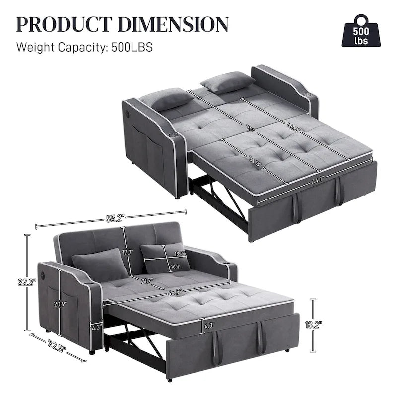 Ouyessir 3-in-1 Versatile Convertible Sofa Bed 29