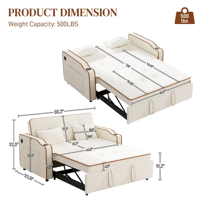 Ouyessir 3-in-1 Versatile Convertible Sofa Bed 37