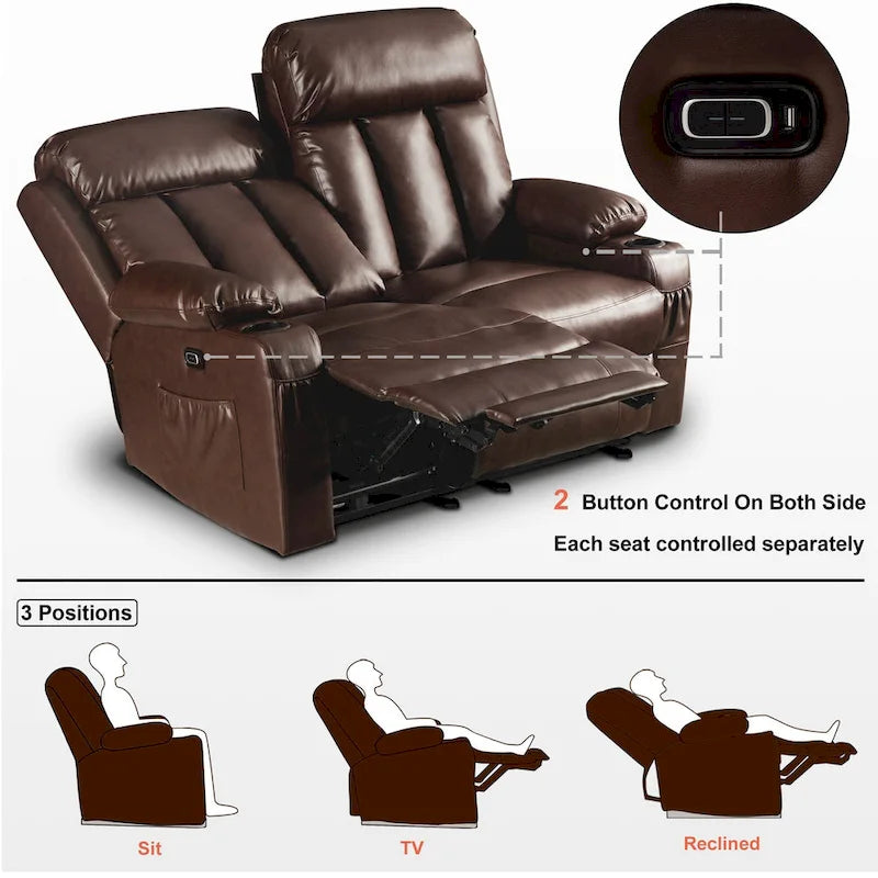 MCombo Faux Leather Electric Reclining Sofa with Heat and Massage - Models 6095/6075/6077 3
