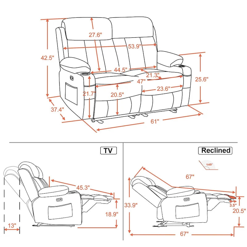 MCombo Faux Leather Electric Reclining Sofa with Heat and Massage - Models 6095/6075/6077 7