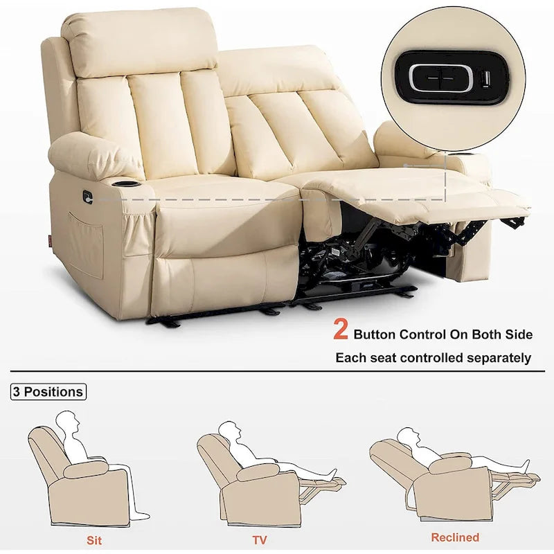 MCombo Faux Leather Electric Reclining Sofa with Heat and Massage - Models 6095/6075/6077 10