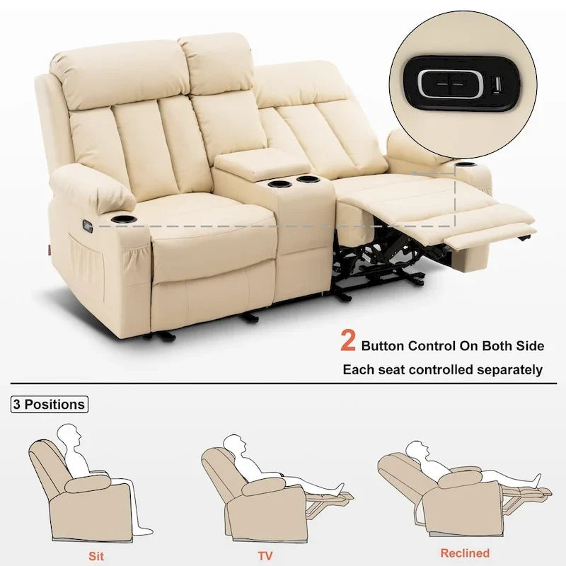 MCombo Faux Leather Electric Reclining Sofa with Heat and Massage - Models 6095/6075/6077 17