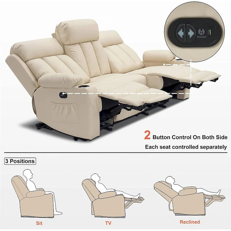 MCombo Faux Leather Electric Reclining Sofa with Heat and Massage - Models 6095/6075/6077 26