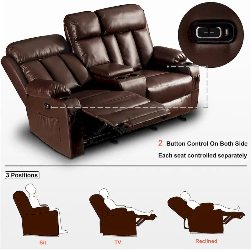 MCombo Faux Leather Electric Reclining Sofa with Heat and Massage - Models 6095/6075/6077 30