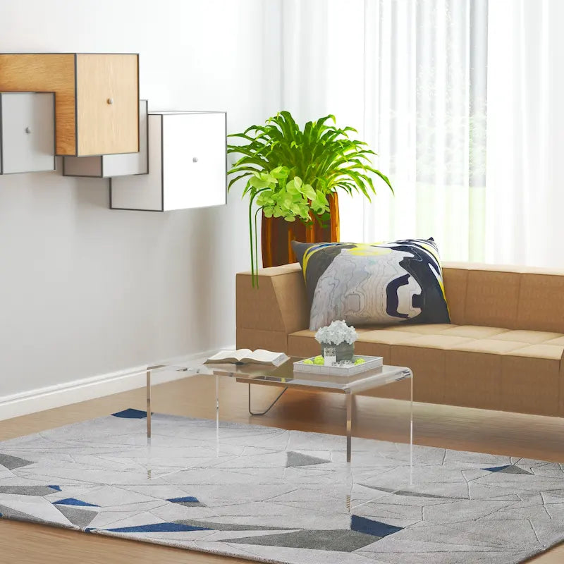 HomCom 32-Inch Long Clear Acrylic Waterfall Coffee Table - 20mm Thick Rectangle Design 9