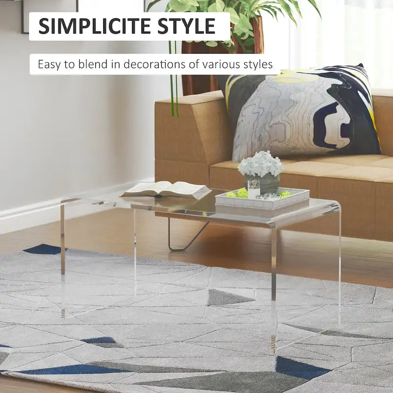 HomCom 32-Inch Long Clear Acrylic Waterfall Coffee Table - 20mm Thick Rectangle Design 3