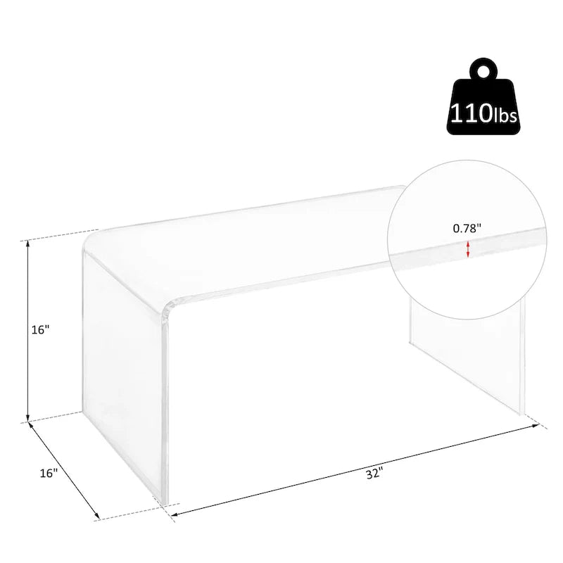 HomCom 32-Inch Long Clear Acrylic Waterfall Coffee Table - 20mm Thick Rectangle Design 6