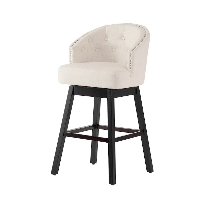 Swivel Bar Stool Set with Tufted Upholstered Seat and Wooden Frame 9