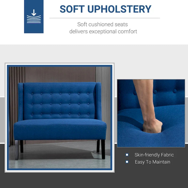 HOMCOM Armless Double Sofa Loveseat - Tufted Linen Upholstery Couch with Wooden Legs for Living Room - 28.75 x 43.25 x 36.5 inches 4