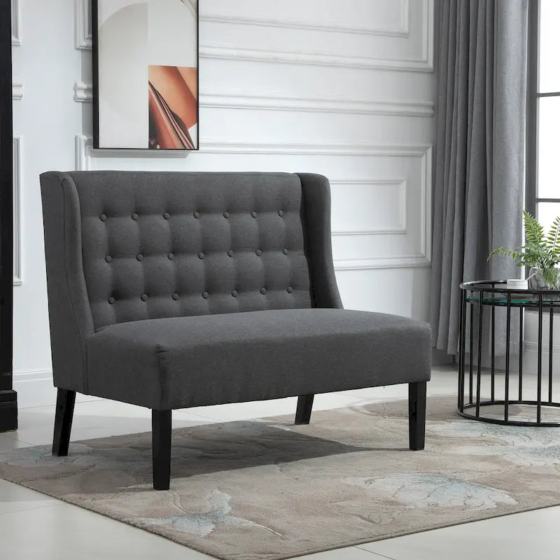 HOMCOM Armless Double Sofa Loveseat - Tufted Linen Upholstery Couch with Wooden Legs for Living Room - 28.75 x 43.25 x 36.5 inches 10